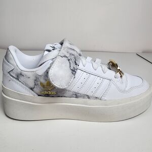 Adidas Women's White and Marble Sneakers with Gold Logo